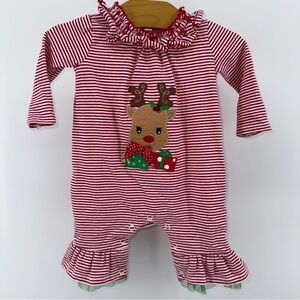 Bonnie Baby Red Striped Reindeer Baby Romper